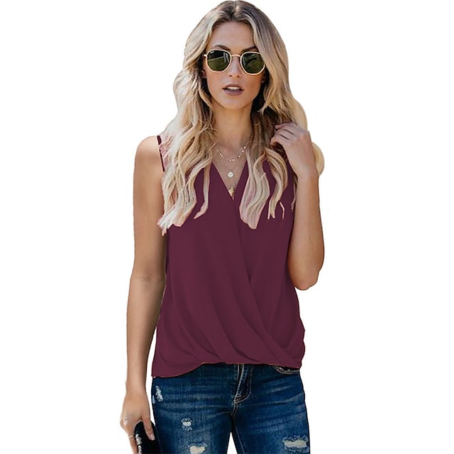 Women's Tank Top Cross V-neck Drape Wrap Elastic Loose Top