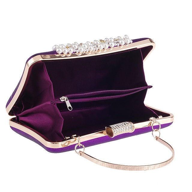 Women's Wedding Bags PU Leather Polyester Rhinestone Pearls Evening Bag