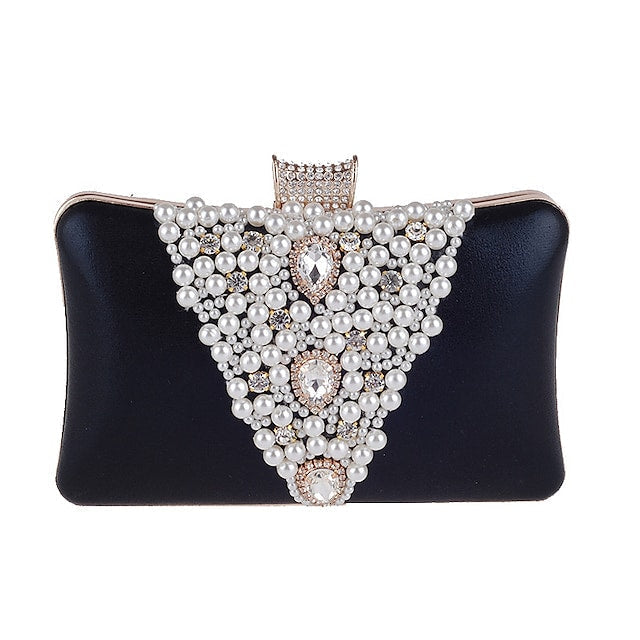 Women's Wedding Bags PU Leather Polyester Rhinestone Pearls Evening Bag