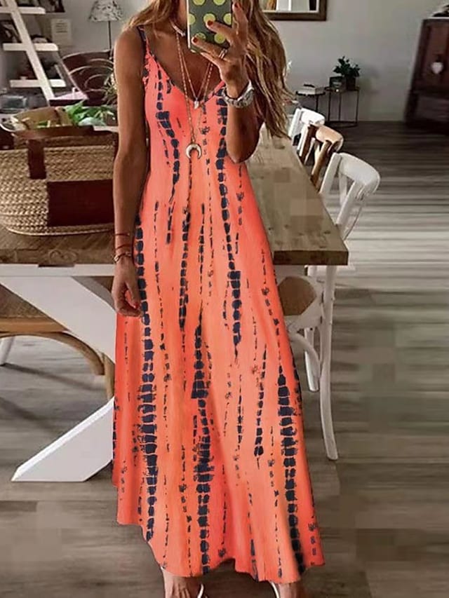 Women's Spaghetti Strap Dress Print Plus Size Maxi A Line Dress