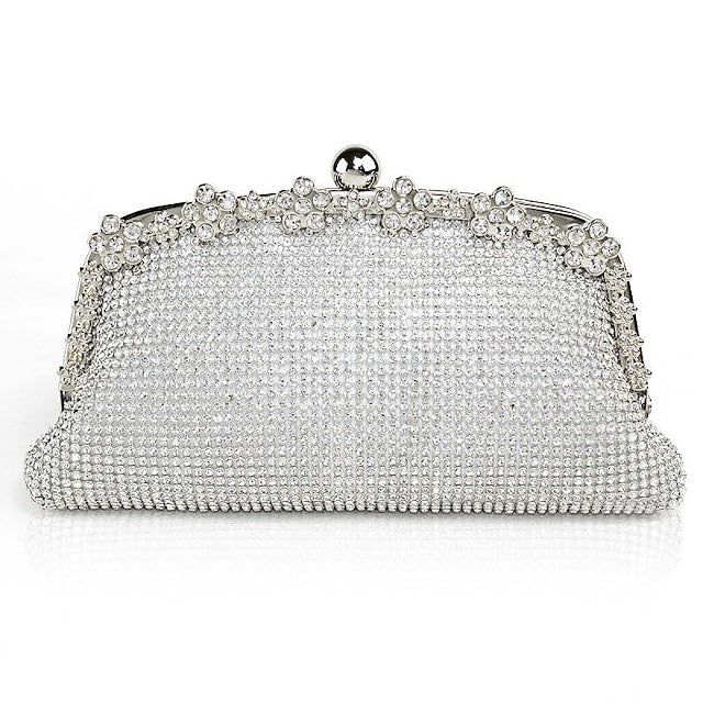 Women's Wedding Bags Alloy Crystals Solid Color Glitter Shine Clutch Bag