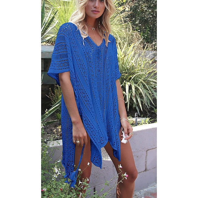 Women's Swimwear Cover Up Oversized Hole Solid Color Beach Dress Swimsuit