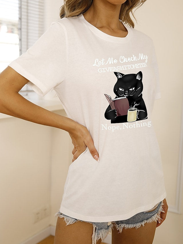 Women's T-shirts Cat Painting Round Neck Short Sleeve Pullover Tops