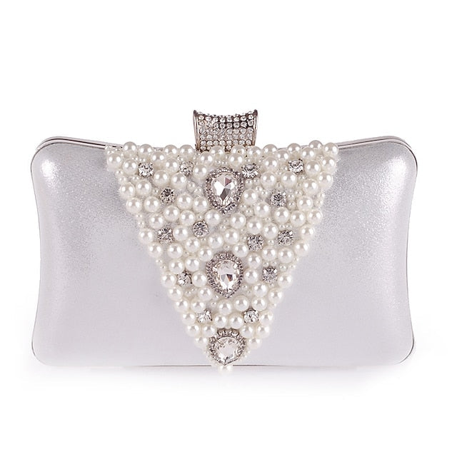 Women's Wedding Bags PU Leather Polyester Rhinestone Pearls Evening Bag