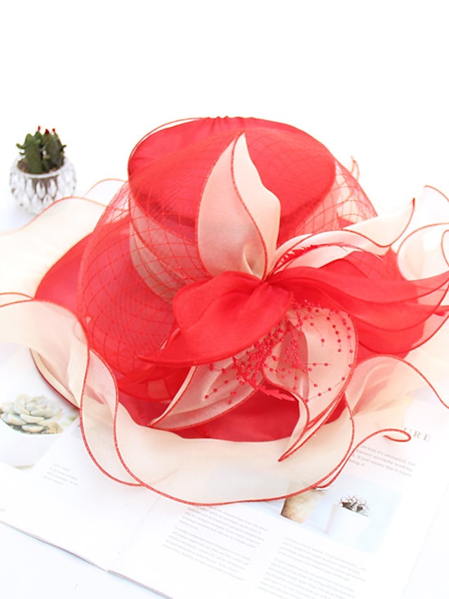 Women's Sun Hat Flower Mesh Feather Solid Color Casual Sun Shade Hat