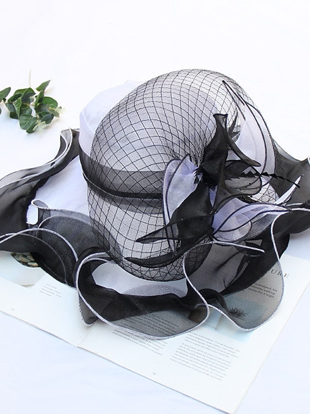 Women's Sun Hat Flower Mesh Feather Solid Color Casual Sun Shade Hat