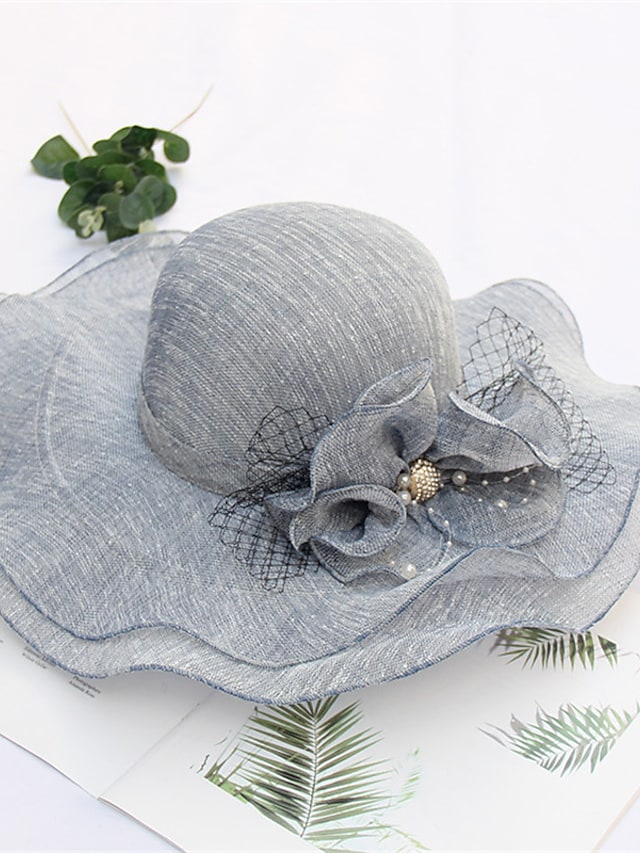 Women's Stylish Bucket Hat Mesh Flower Large Wave Brim Dome Sun Shade Hat