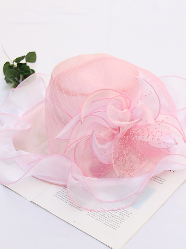 Women's Sun Hat Flower Mesh Feather Solid Color Casual Sun Shade Hat