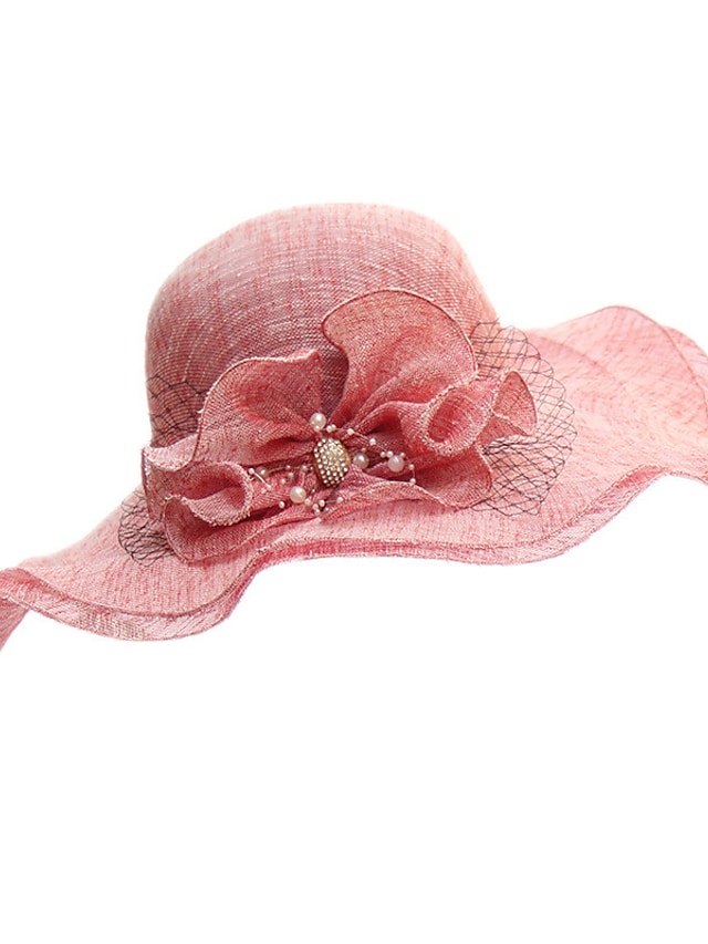 Women's Stylish Bucket Hat Mesh Flower Large Wave Brim Dome Sun Shade Hat