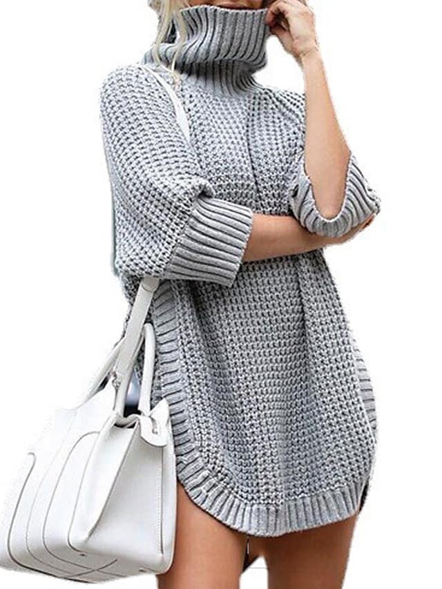 Women's Sweater Jumper Dress Short Mini Dress Ruched Turtleneck Casual Dress