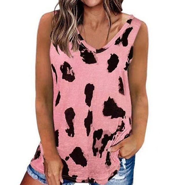 Women's Vests Spotted Print V-neck Sleeveless Casual Pullover Tank Tops