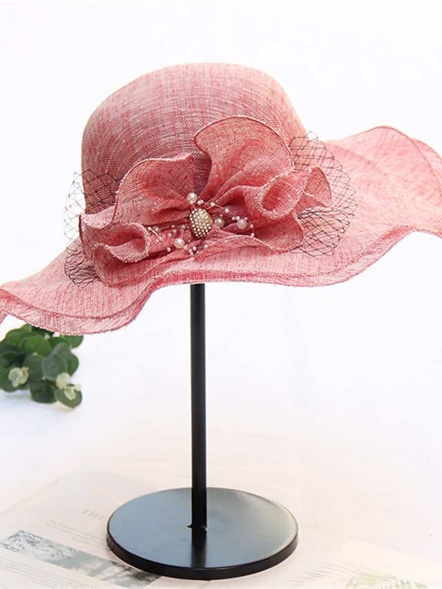 Women's Stylish Bucket Hat Mesh Flower Large Wave Brim Dome Sun Shade Hat