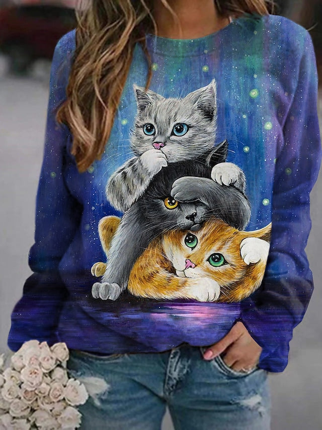 Women's Sweatshirt Cat 3D Print Casual Long Sleeve Pullover Hoodies