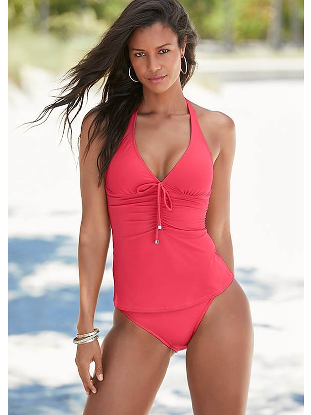 Women's Swimwear Halter Neck Tankini Solid Color Sexy Two Piece Swimsuit