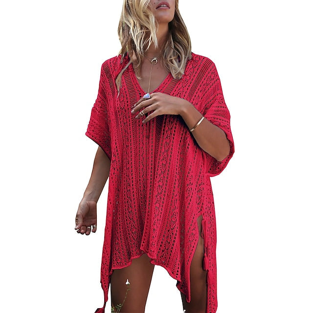 Women's Swimwear Cover Up Oversized Hole Solid Color Beach Dress Swimsuit