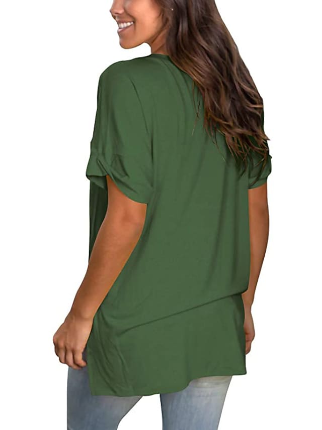 Women's T-shirt Plain V-Neck Solid Color Short Sleeve Basic Tops