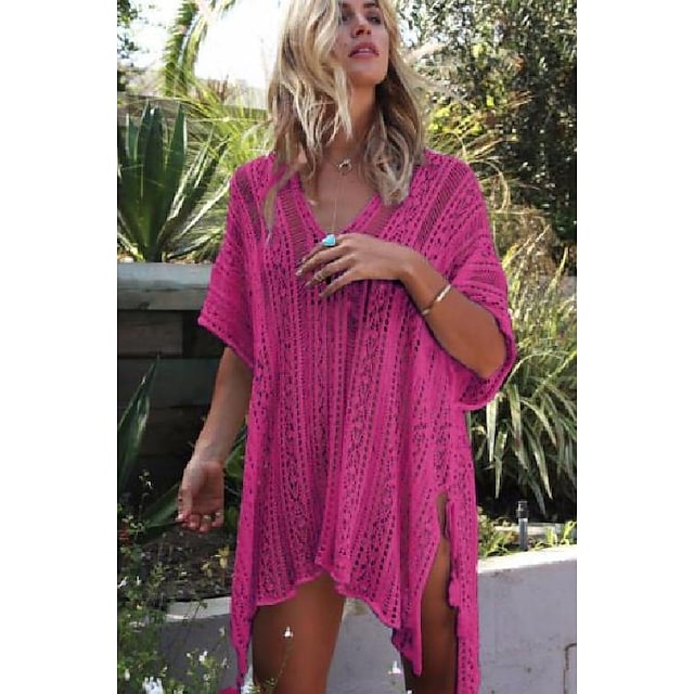 Women's Swimwear Cover Up Oversized Hole Solid Color Beach Dress Swimsuit