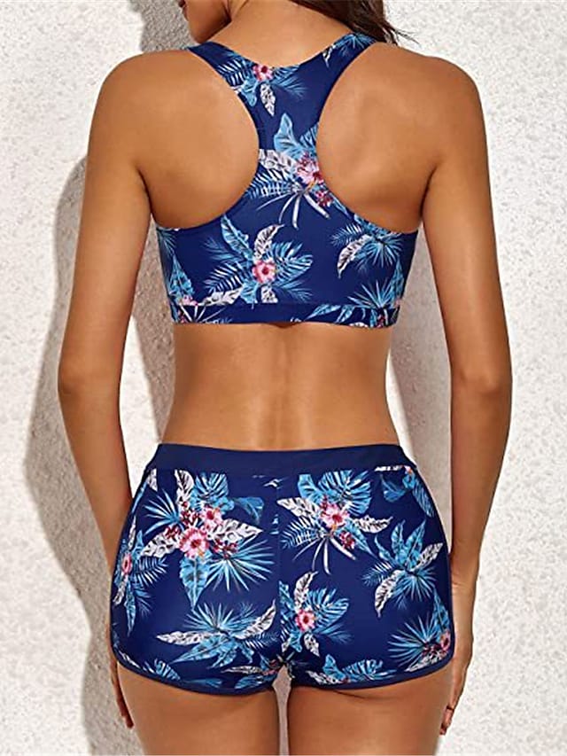 Women's Three Piece Swimsuit Open Back Crop Top Vest Swimsuit