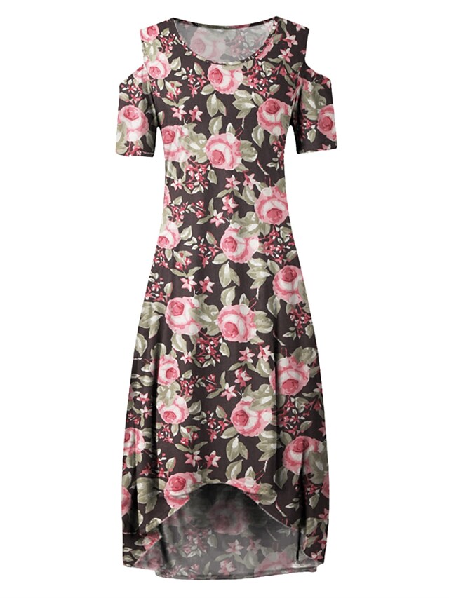 Women's Swing Dress Floral Round Neck Off The Shoulder Short Sleeve Maxi Dress