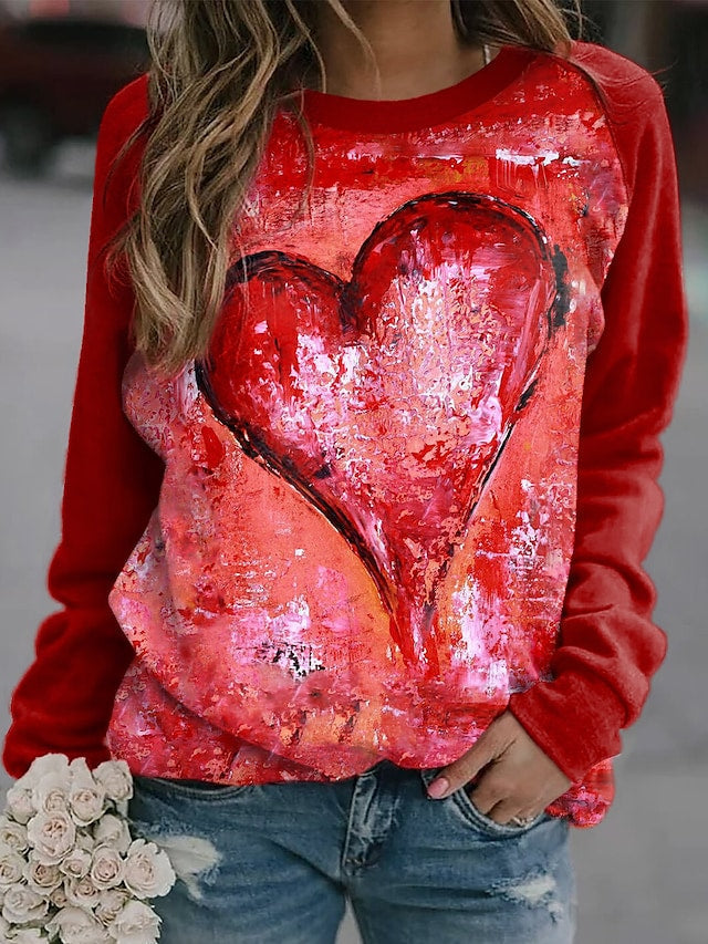 Women's Sweatshirt Heart Print Long Sleeve Loose Streetwear Pullover Hoodies