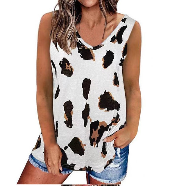 Women's Vests Spotted Print V-neck Sleeveless Casual Pullover Tank Tops