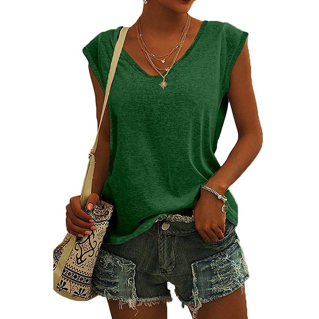 Women's Vest Sleeveless V-neck Casual Loose Solid Color Tank Tops