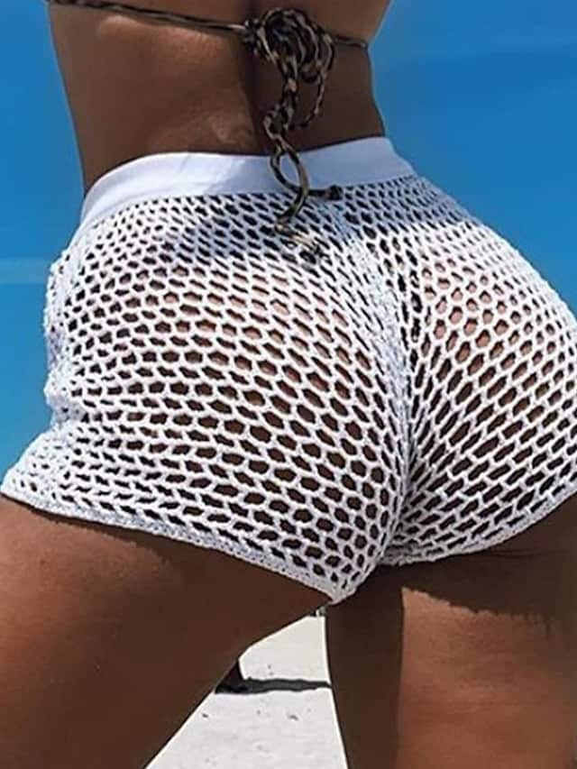 Women's Swim Shorts High Waist Hole Pure Color Swimwear Cover Up