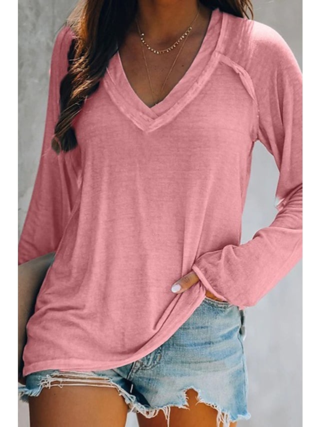 Women's T-Shirt Solid Colored V-Neck Basic Casual Tops