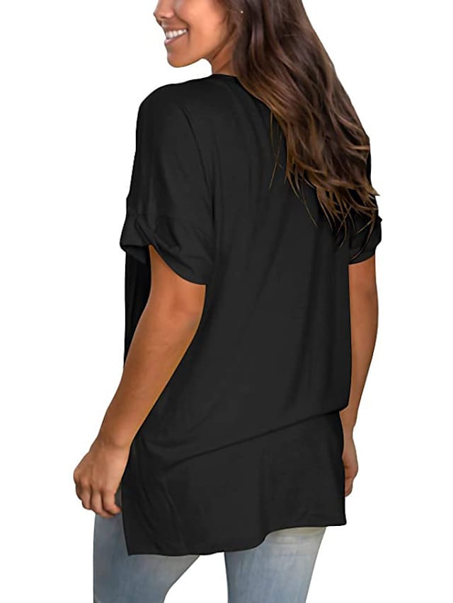 Women's T-shirt Plain V-Neck Solid Color Short Sleeve Basic Tops