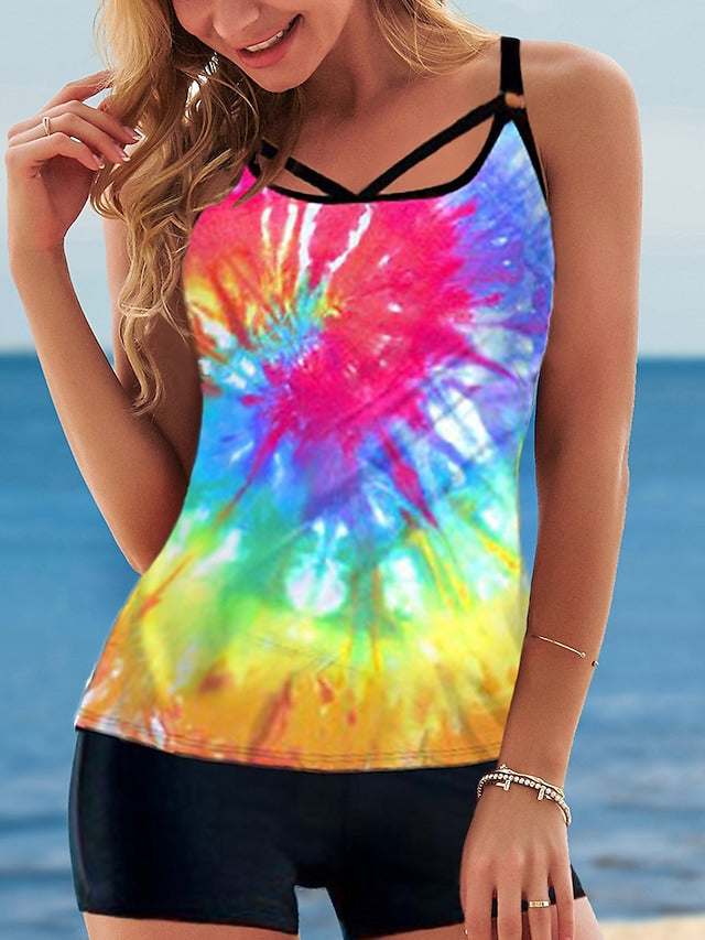 Women's Swimwear Push Up Rainbow Camisole Casual Sexy Swimsuit