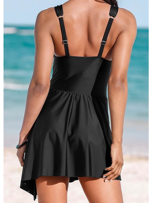 Women's Swimwear Strap V-Neck Solid Color Two Piece Swimsuit