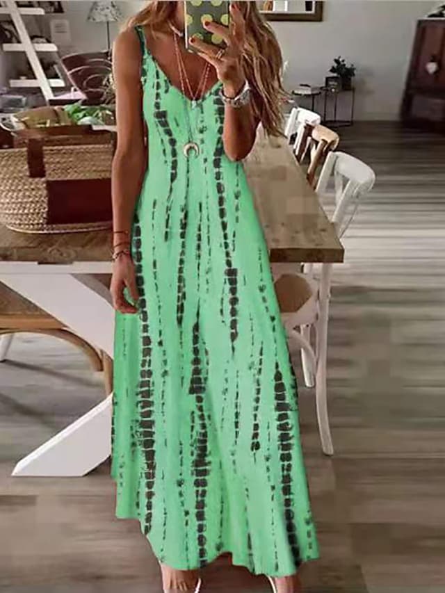 Women's Spaghetti Strap Dress Print Plus Size Maxi A Line Dress