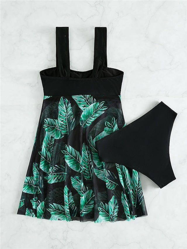 Women's Swimwear Tankini Two Piece Open Back Green Camisole Strap Swimsuit