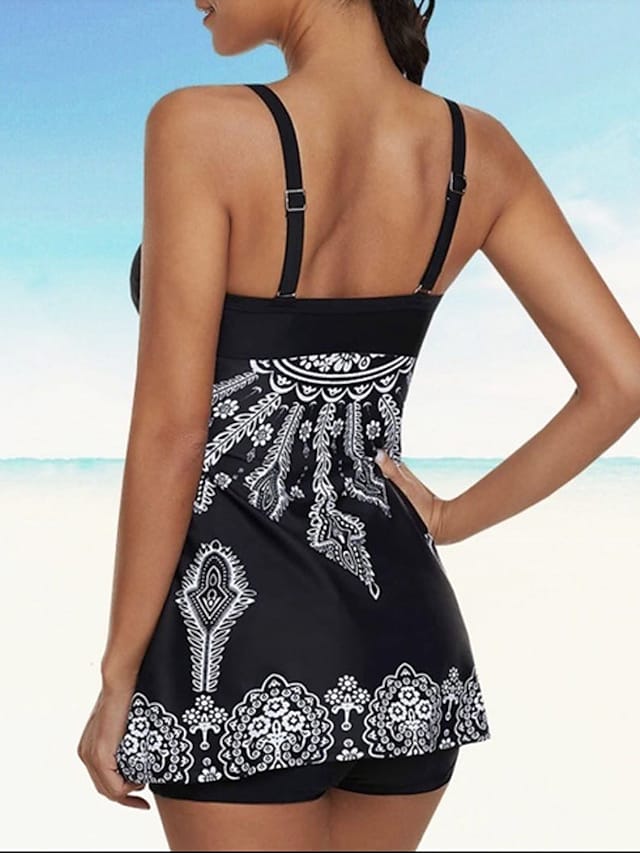 Women's Swimwear Open Back Print Floral Colorblock Plus Size Two Piece Swimsuit