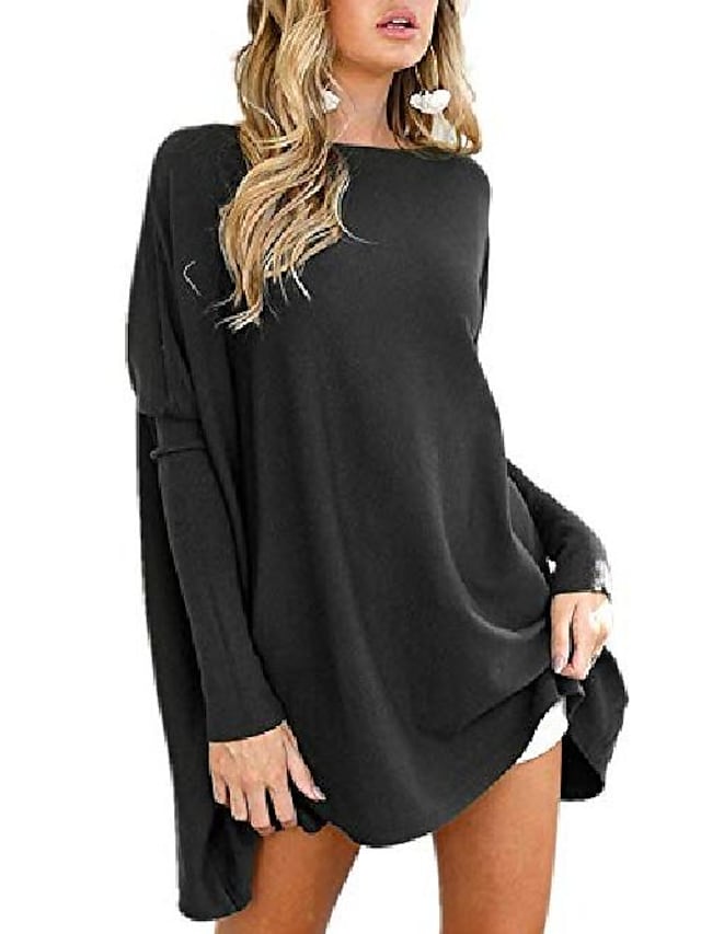 Women's Tunic T-shirt Plain Round Neck Basic Long Sleeve Leisure Tops