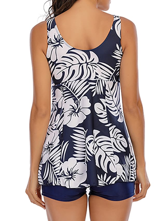 Women's Swimwear Plus Size Floral Print Backless Strap Tankini Two Piece Swinsuit