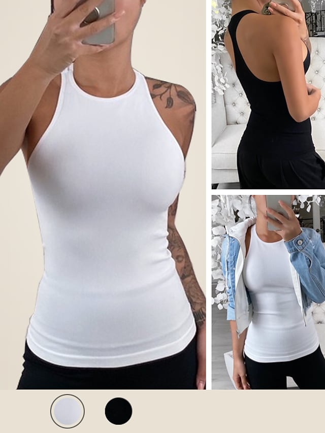 Women's Tank Slim Fit Round Neck Solid Colored Sleeveless Simple Daily Top