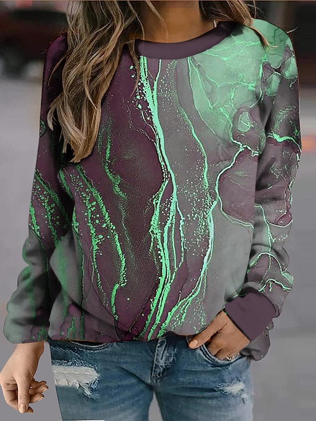 Women's Sweatshirts Abstract Print Streetwear Round Neck Long Sleeve Pullover Hoodies