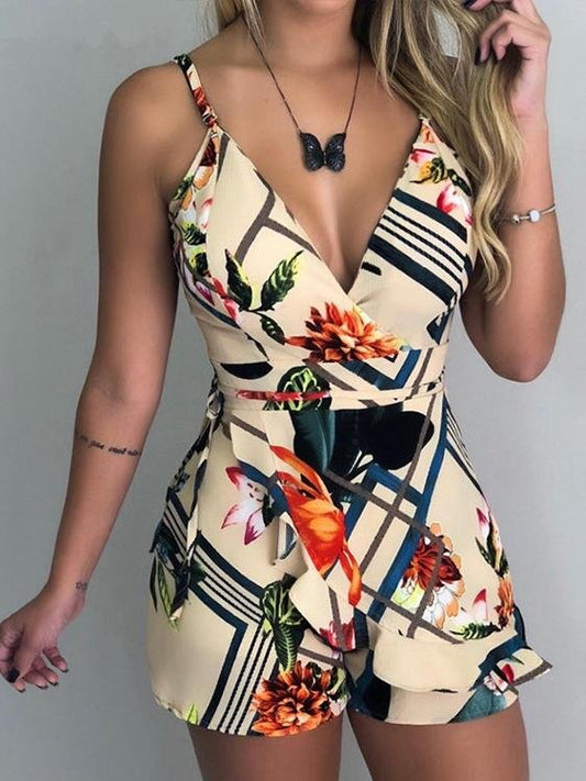 Women's Slim Printed Suspender Shorts Jumpsuit - Jumpsuits & Rompers - INS | Online Fashion Free Shipping Clothing, Dresses, Tops, Shoes - 15/07/2021 - 20-30 - Bottoms