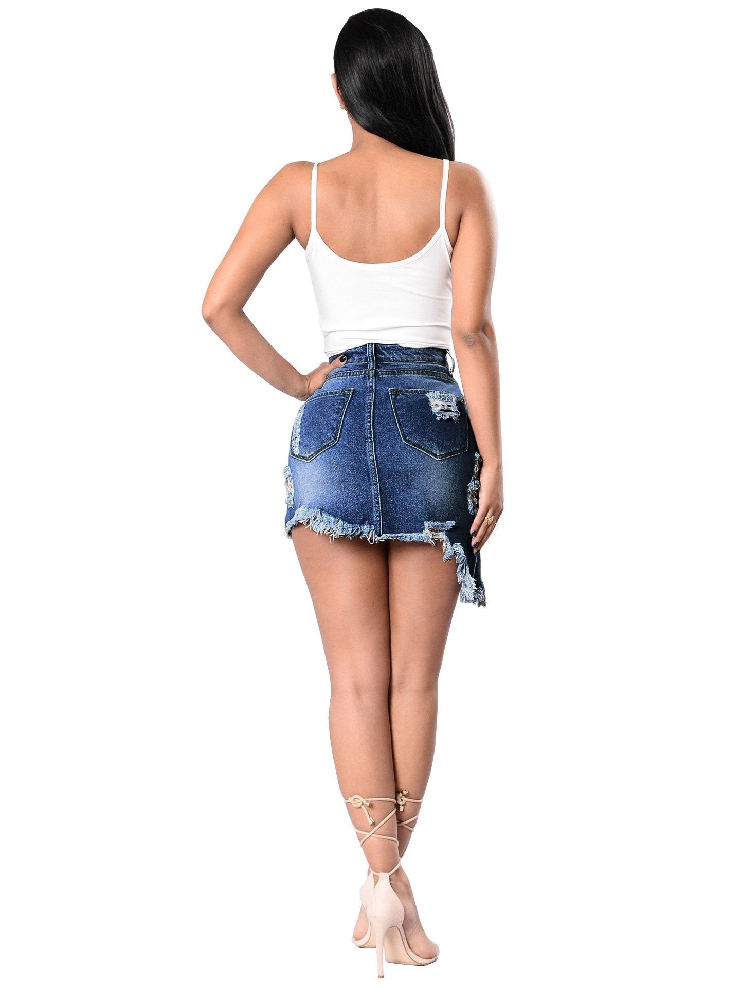 Women's Stretchy High Waist Butt-Lifting Bodycon Ripped Denim Jean Mini Skirts - Skirts - INS | Online Fashion Free Shipping Clothing, Dresses, Tops, Shoes - 10/05/2021 - Color_Black - Color_Dark Blue