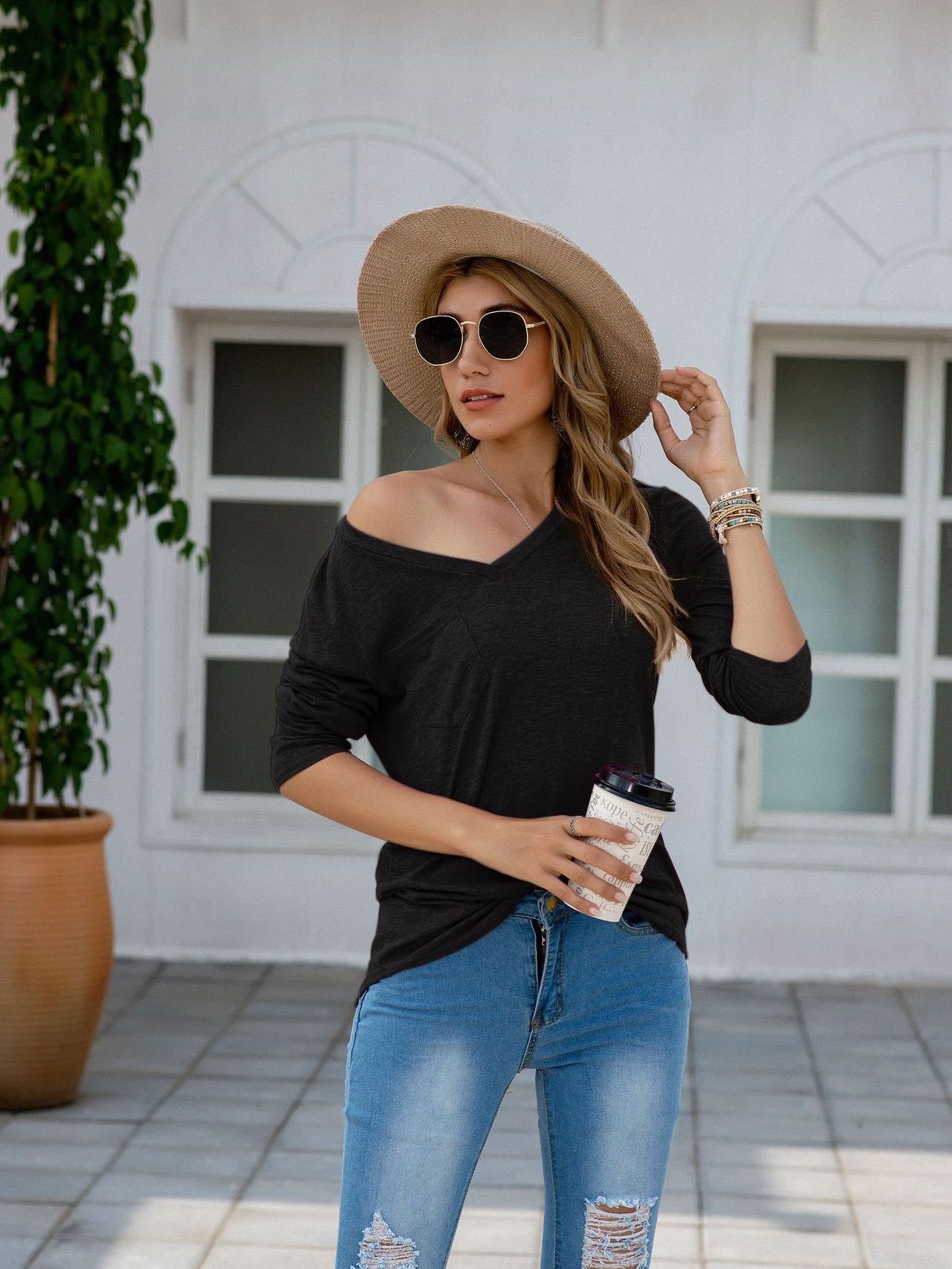 Women's Stylish Lose Long Sleeved T-shirt - INS | Online Fashion Free Shipping Clothing, Dresses, Tops, Shoes