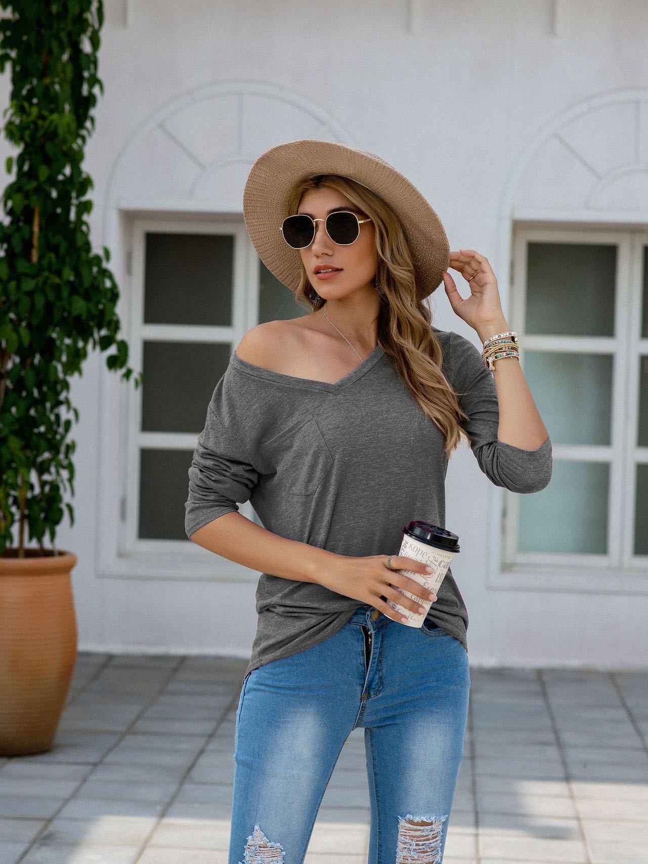 Women's Stylish Lose Long Sleeved T-shirt - INS | Online Fashion Free Shipping Clothing, Dresses, Tops, Shoes