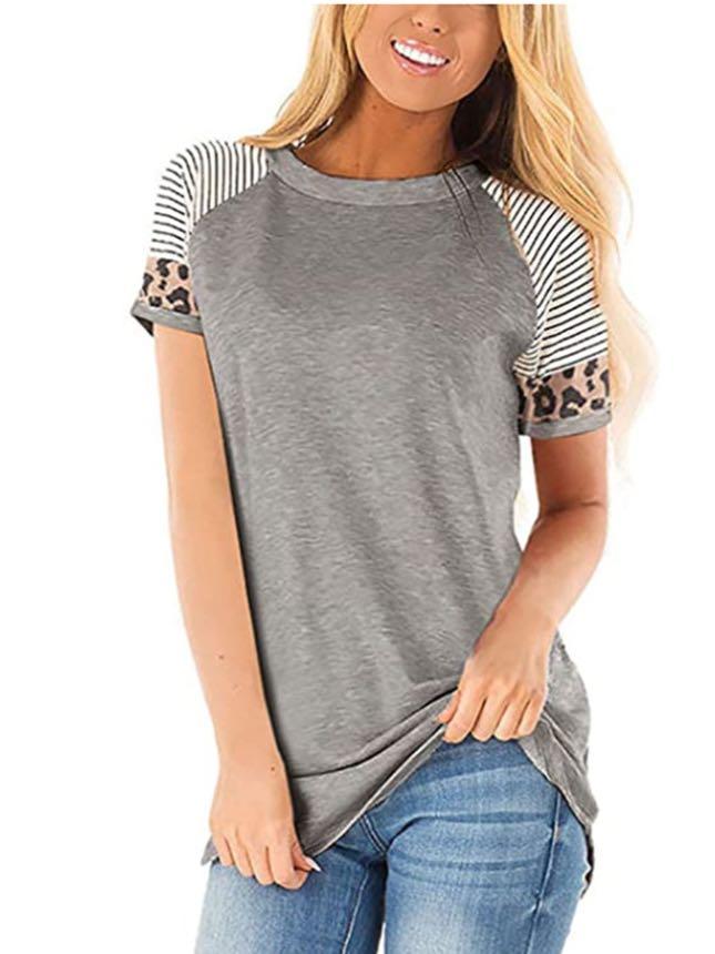 Women's Summer Crewneck T-Shirt With Strip Sleeves - INS | Online Fashion Free Shipping Clothing, Dresses, Tops, Shoes