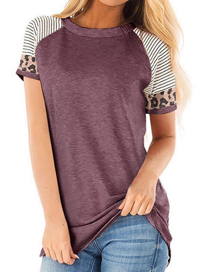 Women's Summer Crewneck T-Shirt With Strip Sleeves - INS | Online Fashion Free Shipping Clothing, Dresses, Tops, Shoes