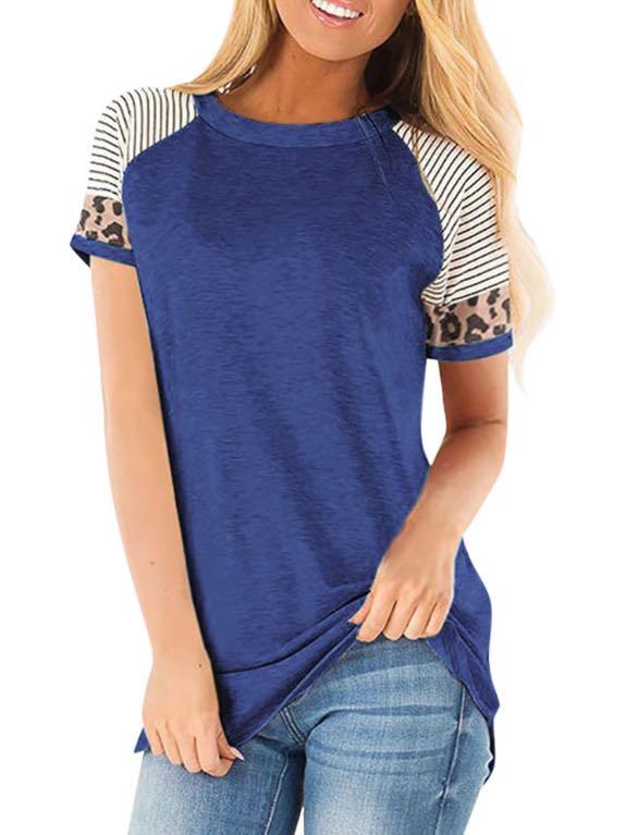 Women's Summer Crewneck T-Shirt With Strip Sleeves - INS | Online Fashion Free Shipping Clothing, Dresses, Tops, Shoes