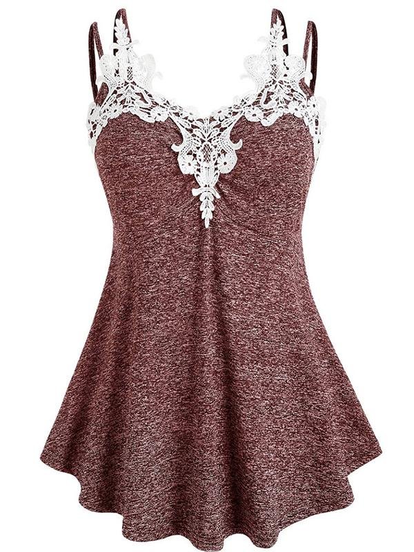 Women's Summer Lace Applique Sling Blouse - Tank Tops - INS | Online Fashion Free Shipping Clothing, Dresses, Tops, Shoes - 18/05/2021 - Color_Gray - Color_Wine Red