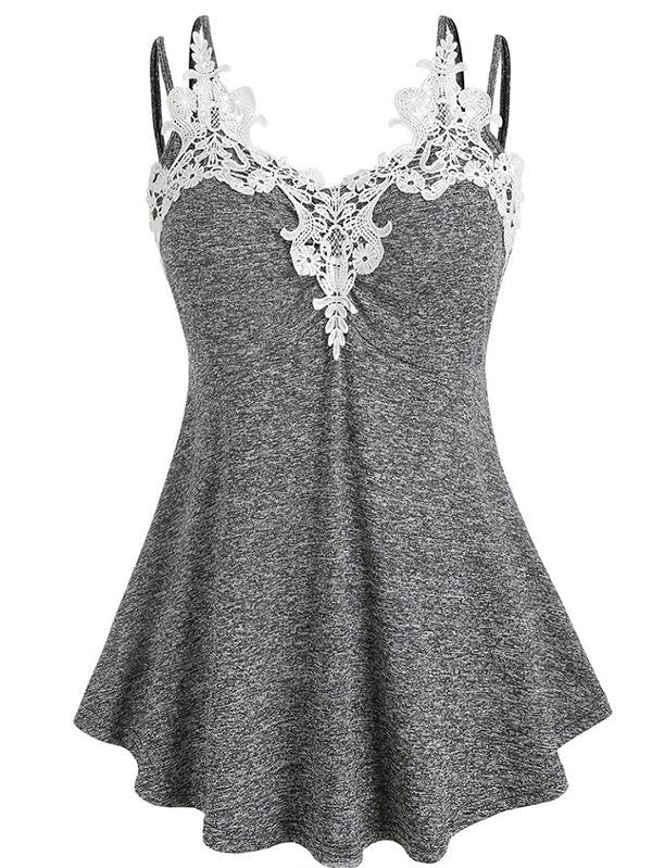 Women's Summer Lace Applique Sling Blouse - Tank Tops - INS | Online Fashion Free Shipping Clothing, Dresses, Tops, Shoes - 18/05/2021 - Color_Gray - Color_Wine Red