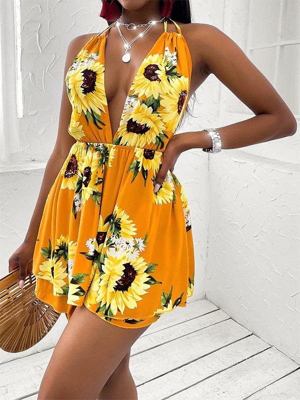 Women's Sunflower V-neck Open Back Casual Dress - Dresses - INS | Online Fashion Free Shipping Clothing, Dresses, Tops, Shoes - 18/03/2021 - Black - Casual