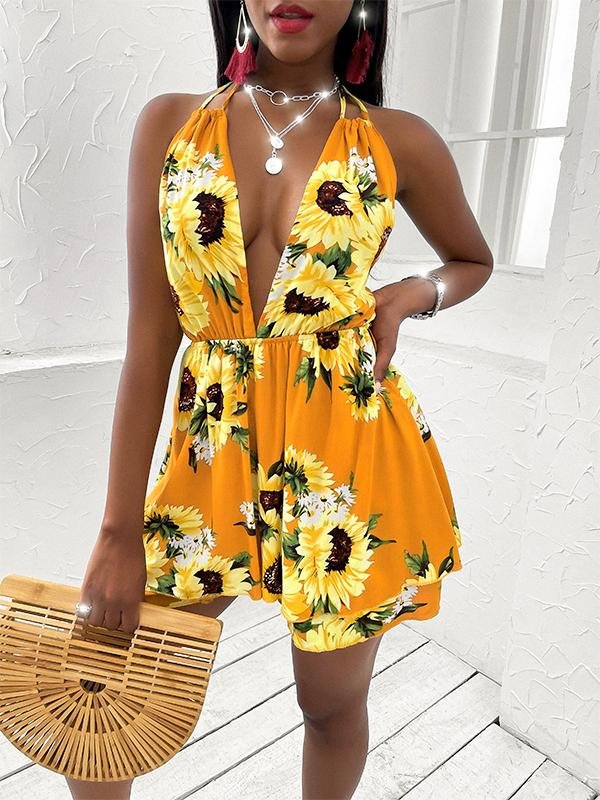 Women's Sunflower V-neck Open Back Casual Dress - Dresses - INS | Online Fashion Free Shipping Clothing, Dresses, Tops, Shoes - 18/03/2021 - Black - Casual