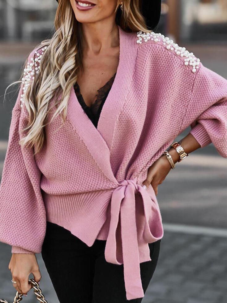 Women's Sweaters Beads Decorated With Straps Cardigan Knitted Sweater - Cardigans & Sweaters - INS | Online Fashion Free Shipping Clothing, Dresses, Tops, Shoes - 04/09/2021 - 40-50 - Cardigans & Sweaters